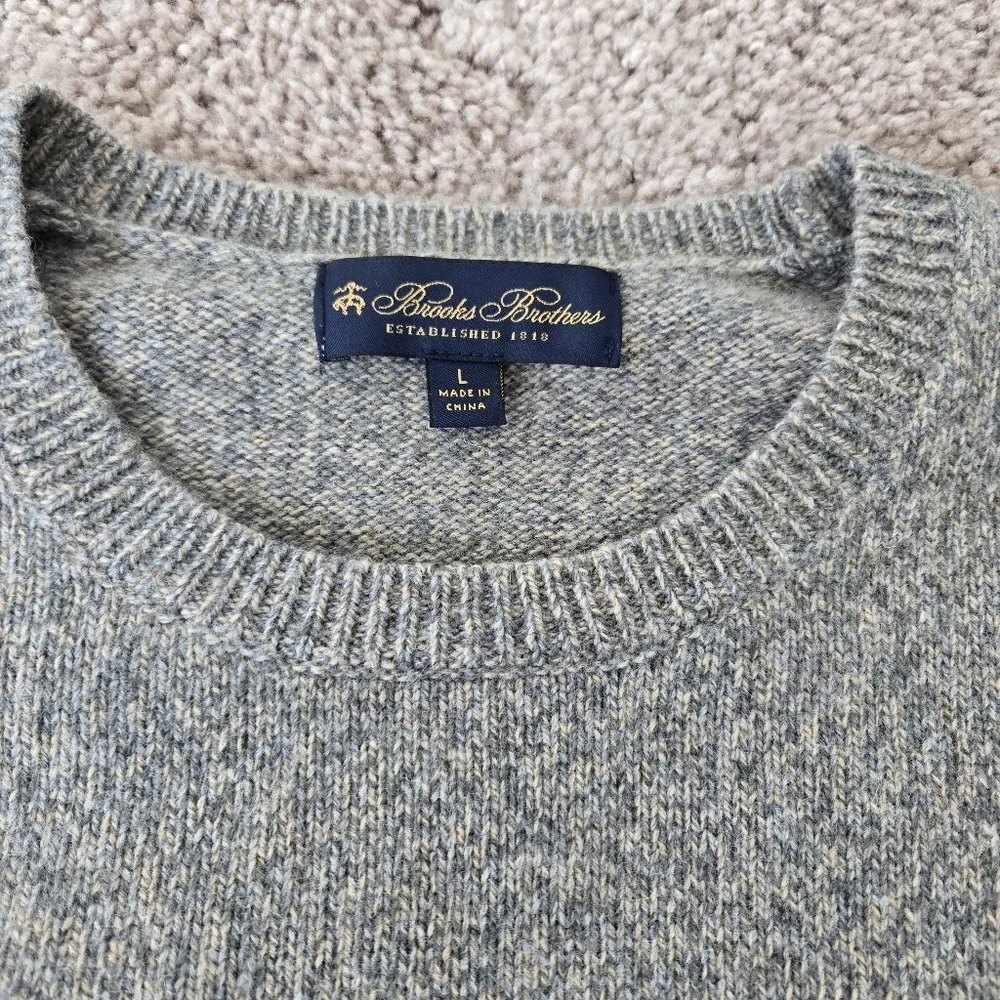 Brooks Brothers Sweater Mens Large Gray Merino Wool Blend Knit Crew Neck Grandpa